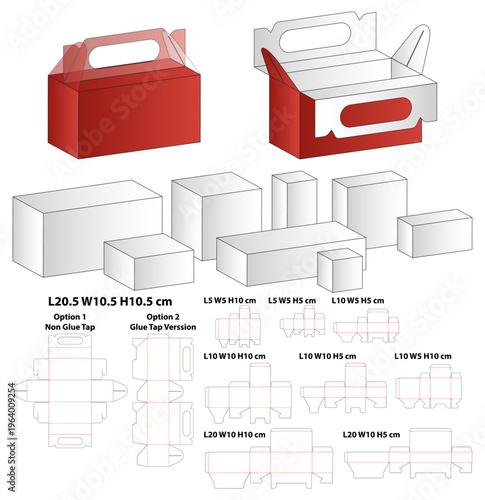 Gable Top Handle Box with Modular Inserts Dieline Template