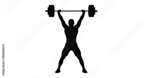 A silhouette of a weightlifter powerfully overhead pressing a barbell demonstrating strength and athletic capability high quality professional detailed modern elegant