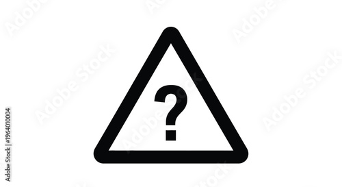A simple black and white graphic depicts a triangular warning sign containing a centered question mark high quality professional detailed modern