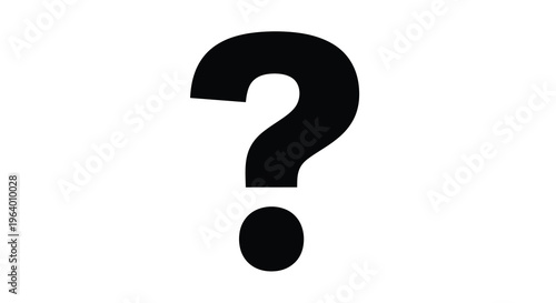 A stark black question mark dominates a white background representing uncertainty inquiry and the search for answers high quality professional detailed