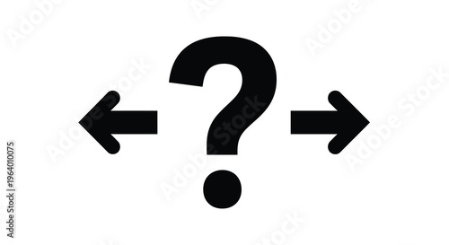 A simple black graphic depicts a question mark flanked by arrows pointing in opposite directions high quality professional detailed modern elegant