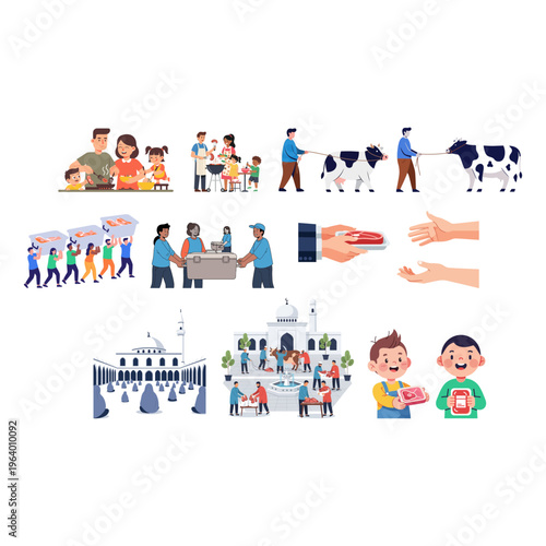 Joyful Eid al-Adha Set Sacrifice, Family Gathering, Charity