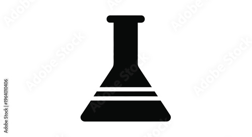 A minimalist black silhouette depicts a laboratory flask commonly used for scientific experiments and chemistry high quality professional detailed modern elegant