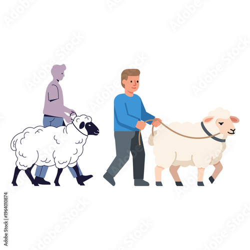 Eid al-Adha Men Leading Sheep, Celebrating Islamic Tradition and Sacrifice