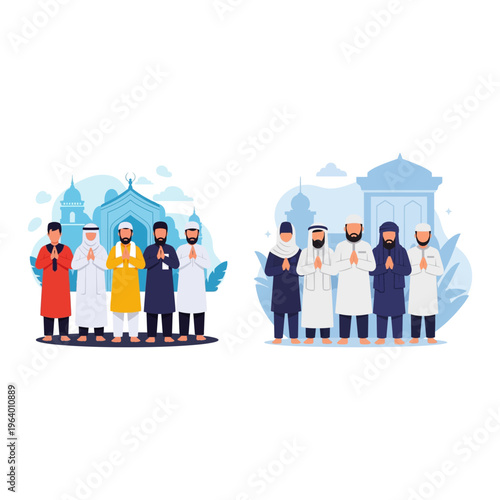 Eid al-Adha Celebration Islamic Men Praying Greeting Islamic Holidays