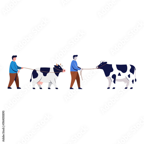 Men leading cattle for traditional sacrifice, a significant ritual during the Eid al-Adha observance