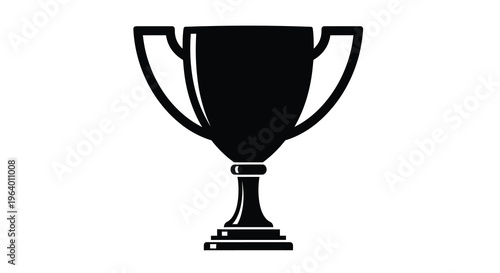 A stark black silhouette depicts a classic trophy with ornate handles and a pedestal base symbolizing victory high quality professional detailed