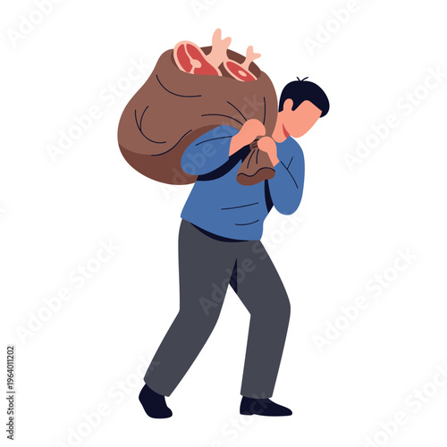Man carrying bag with meat for Eid al-Adha celebration