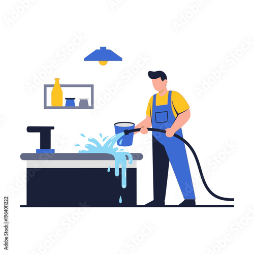 Man thoroughly cleaning a surface with water, embodying preparation for Eid al-Adha