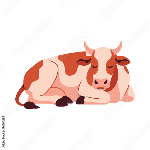 Cute illustration of a cow resting, perfect for Eid al-Adha celebrations and rural themes