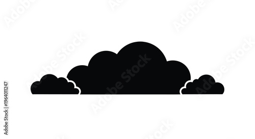 A simple black silhouette of a cloud formation is displayed against a stark white background offering a minimalist design high quality