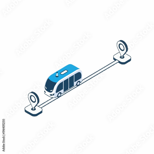 Futuristic Autonomous Shuttle Bus on a Digital Route.