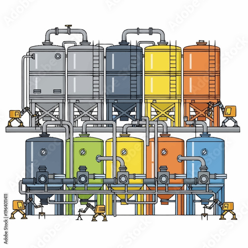 Industrial Storage Tanks and Processing Equipment Illustration.