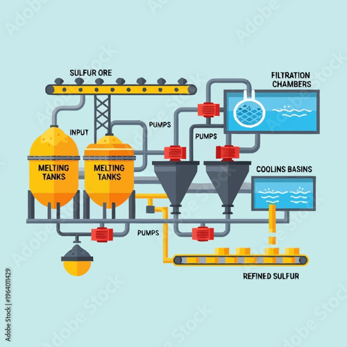 Industrial Sulfur Refining Process Diagram.