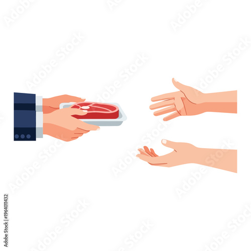 Eid al-Adha meat sharing concept with hands exchanging food donation