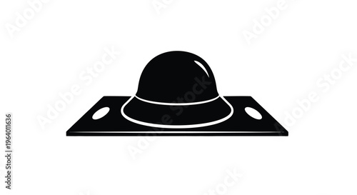A simple black and white graphic depicts a classic flying saucer reminiscent of vintage science fiction imagery high quality professional detailed
