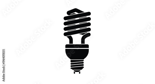 A stark black and white silhouette depicts a compact fluorescent lamp commonly known as a cfl lightbulb isolated on white