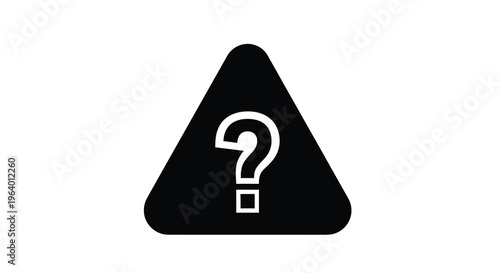 A stark black triangular warning sign features a white question mark centered within a square high quality professional detailed modern elegant