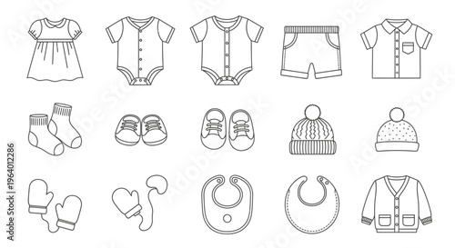 Baby clothes and accessories line art 12.