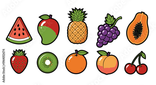 Colorful cartoon fruits on display 2.