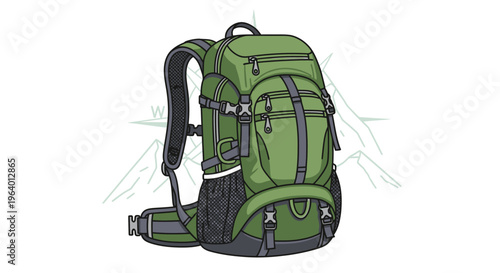 Green hiking backpack with black straps.