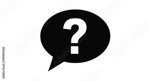 A stark black speech bubble contains a white question mark symbolizing inquiry confusion or needing information high quality professional detailed modern