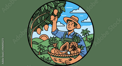 Man holding basket of fresh oranges.