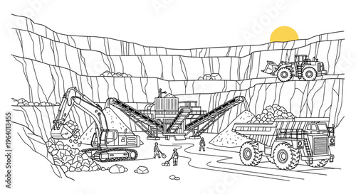 Mining equipment in a quarry site.