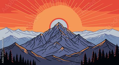Mountain peak at sunset illustration.