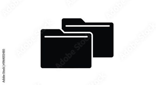 A simple graphic depicts two black folder icons stacked slightly offset against a plain white background high quality professional detailed modern