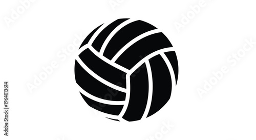 A simple graphic representation displays a black and white volleyball showcasing its segmented panel design and spherical shape high quality professional