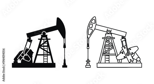 Vector illustration of oil pump jack icons, oil extraction equipment, vector illustration