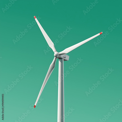 A wind turbine stands tall against a vibrant green gradient background