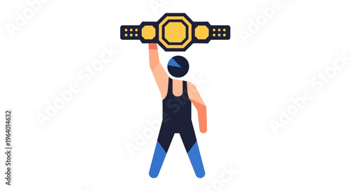 Champion wrestler holding a championship belt above his head celebrating victory and success in a sporting event