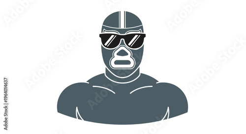 Stylized illustration of a formidable masked wrestler in dark sunglasses, embodying strength and an enigmatic persona in the professional grappling world