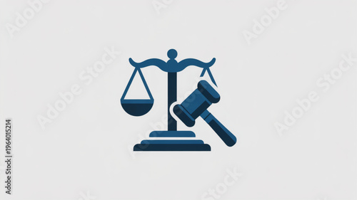 Law and justice concept with scales and gavel in blue tones on gray background