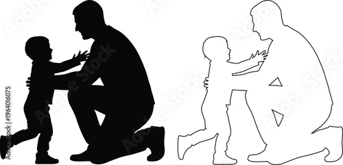 Adult comforting child with different illustration styles side by side
