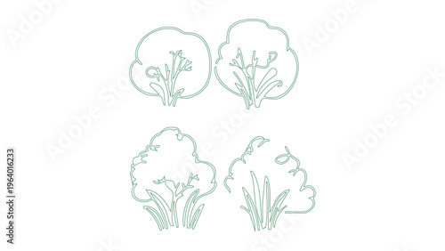 Set of minimalist green bush outlines for landscape design and garden architecture layout.