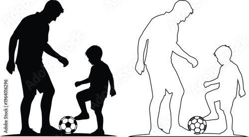 Silhouette illustration of adults teaching children how to play soccer