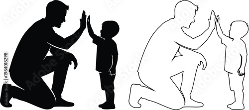 Adult giving child high five in playful moment illustration