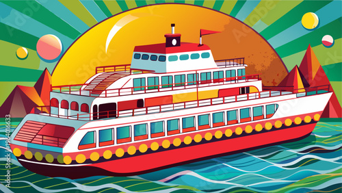 A large red and white boat on the water