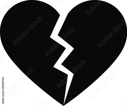 A broken black heart icon on a white background, symbolizing sadness and heartbreak.