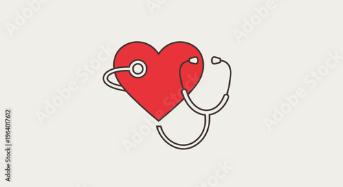 Heart stethoscope healthcare icon flat vector illustration, medical love cardiology concept symbol, health care support sign isolated on white background for hospital insurance and wellness design