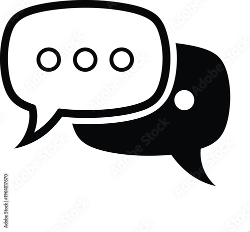 A minimalist illustration of two speech bubbles on a clean white background, representing communication and conversation.