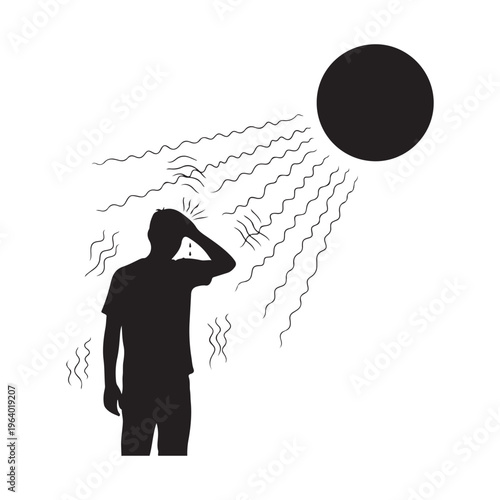 Man shielding eyes from sun with hand on forehead in black silhouette