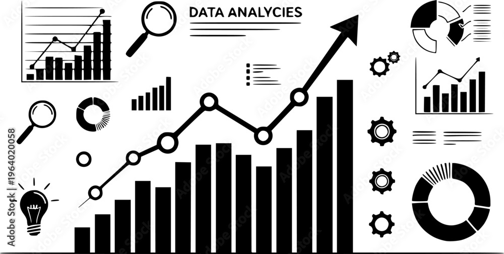 Obraz premium Data Analytics Dashboard with Business Charts and Visualizations.silhouette vector black