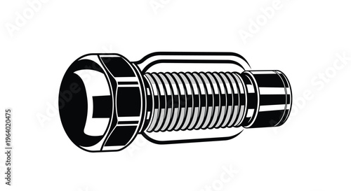 Detailed illustration of a metal bolt with a hexagonal head and threaded shaft used in construction, engineering, and mechanical assembly.