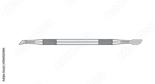 Professional metal manicure tool or cuticle pusher with two different ends used for nail care and grooming in a spa or beauty salon.