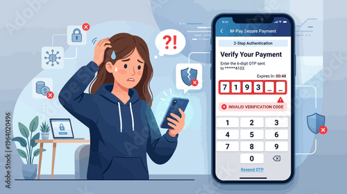 Stressed woman facing invalid 2-step verification code error