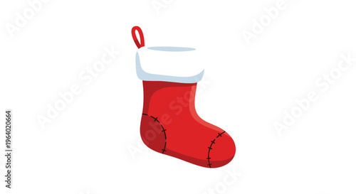 Traditional red Christmas stocking with white trim and hanging loop prepared for holiday decorations and gift surprises.